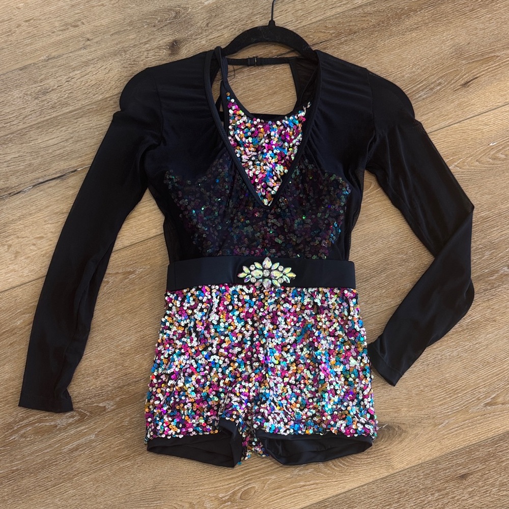 Revolution Black and Multicolor Sequin Kids Dance Costume